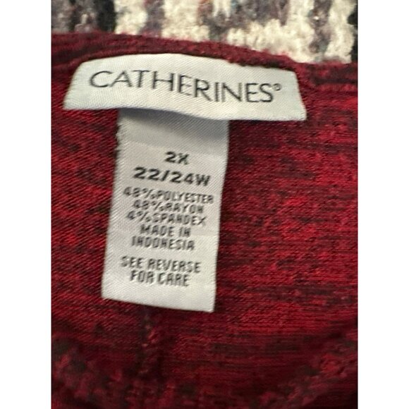 Catherines Womens Top 22/24W  3/4 Sleeve Red Space-Dye V-Neck Knit Festive - Picture 2 of 4